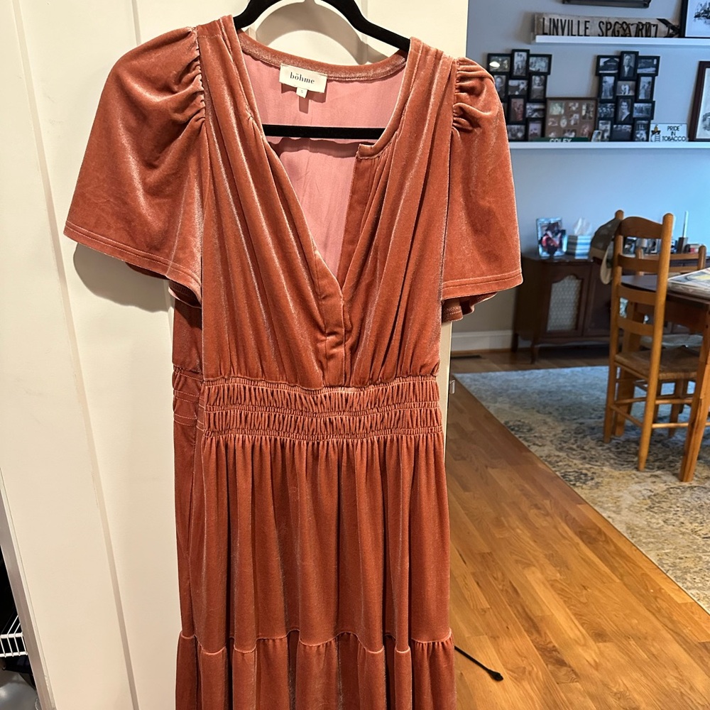 Bohme Terracotta Colored Velvet Maxi Dress